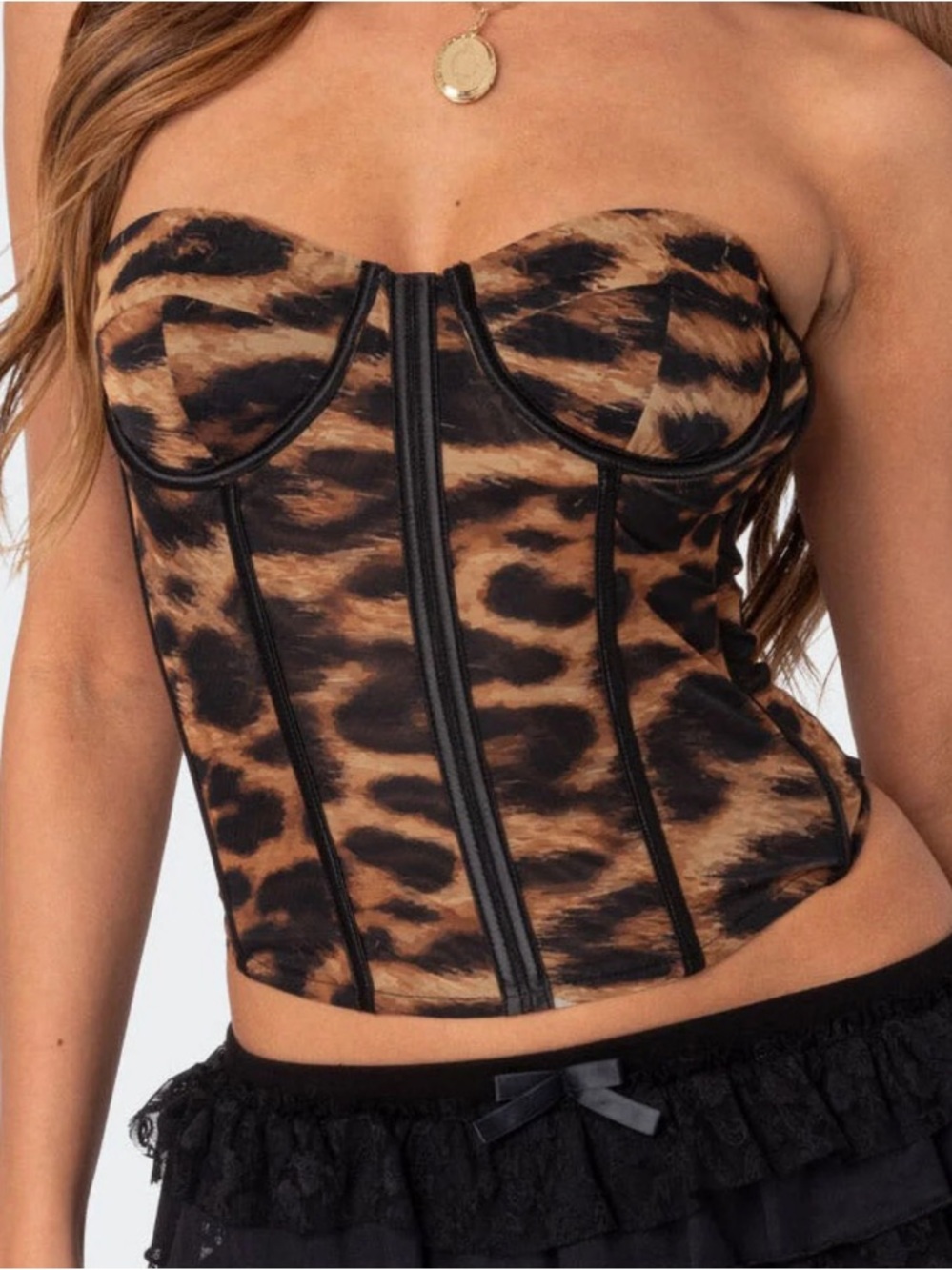 Edikted Leopard Print Strapless Corset Top - Brown/Black